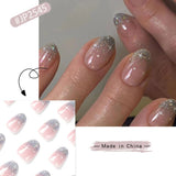 24pcs Short Round Press on Nail Shiny Star Sequins Design Fake Nails Wearable Full Cover Ins Sweet Fake Nail Patch for girls