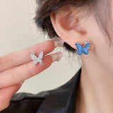 Sweet Blue pentagram Earrings Zircon Simple Temperament Advanced Star Earrings Party Jewelry Gift Accessories