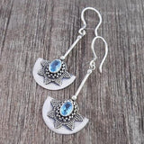 Maytrends Retro Silver Color Women's Dragonfly Earrings Inlaid with Blue Stones Dangle Earrings for Women Party Engagement Fashion Jewelry