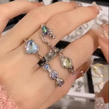 Maytrends 2pcs Fashion Design Opal Ring Set Women Gemstone French Irregular Opening Moonstone Senior Sense Rings Party Jewelry Gifts