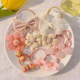 Kawaii Flower Bow Scrunchies Set Children Gift Girls Elastic Hair Rubber Bands Accessories Tie Hair Ring Rope Headdress Headwear