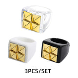 Maytrends 3pcs New Fashion Multicolor Resin Acrylic Geometric Square Ring Set for Women Punk Gold Color Rivet Big Thick Rings Jewelry