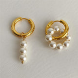 Trendy Asymmetric Natural Freshwater Pearl Earrings New Trend Double Circle Dangle Earrings French Unusual Drop Earrings