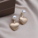 South Korea New Design Fashion Jewelry Metal Brushed Love Pearl Earrings Elegant Women's Daily Work Accessories