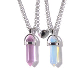 Maytrends 2Pcs/Set Luminous Hexagonal Column Heart Pendant Couple Magnetic Necklace Natural Stone Geometric Pendant Necklace Jewelry Gifts