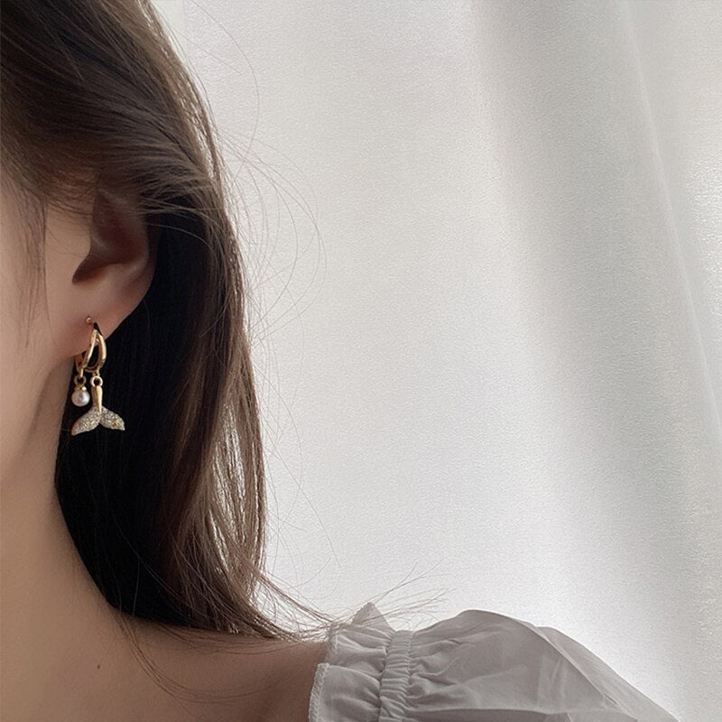 Needle Korean Design Pearl Butterfly Stud Earring For Women Elegant Zircon Fishtail Bow Rose Flowers Ear Studs Gift