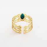 Maytrends Vintage Geometric Malachite Stainless Steel Rings Gold Plated Metal Green Natural Stone Open Ring Waterproof Jewelry Female Gift