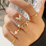 Maytrends Fashion Hollow Butterfly Ring Set 9PCS Elegant Vintage Crystal Women Finger Cute Pearl Jewelry Wedding Party Gift