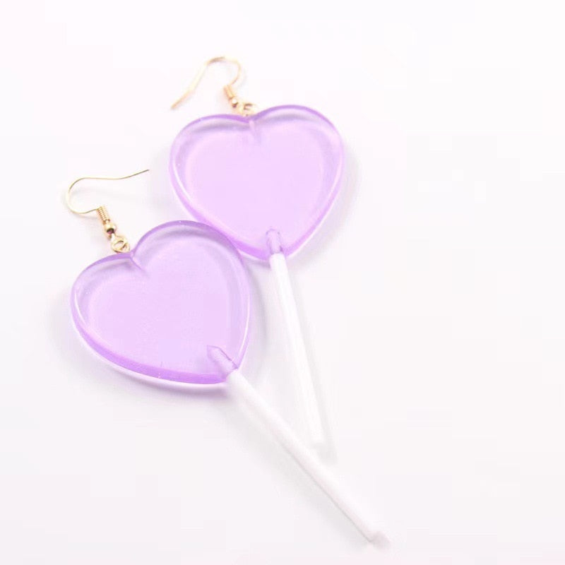 Maytrends Kpop Egirl Sweet Multicolor Love Heart Lollipop Pendant Earrings for Baby Girl Women Jewelry Unique Candy Earring Korean