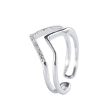 Korean Silver Color Double Layer V-Ring with Simple Ring Birthday Party Gift Jewelry Accessories