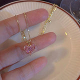 New Fashion Trend Unique Design Elegant Delicate Pink Love Zircon Clavicle Necklace Women Jewelry Party Gift Wholesale