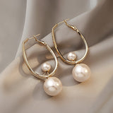 Retro Atmosphere All Match Metal Ring Pearl Pendant Earrings For Women Korean Fashion Earring Daily Birthday Party Jewelry Gifts