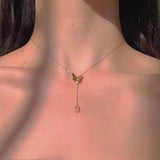 Elegant Necklace for Women Butterfly Necklace Shiny Double Clavicle Chain Pendant Anniversary Gift Jewelry Collares Para Mujer