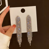 Maytrends Fashion Statement Earring Long Full Rhinestone Big Earrings For Women Euorpe Evening Party Crystal Tassel Earings Wholesale