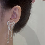 New Super Fairy Bow Zircon Temperament Long Tassel Design Earrings For Women Korean Fashion Earring Birthday Party Jewelry Gifts