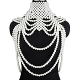 Maytrends Sexy Pearl Body Chain For Women Necklaces Shawl Female Punk Style Beaded Collar Shoulder Sweater  Long Chain Bridal Body Jewelry