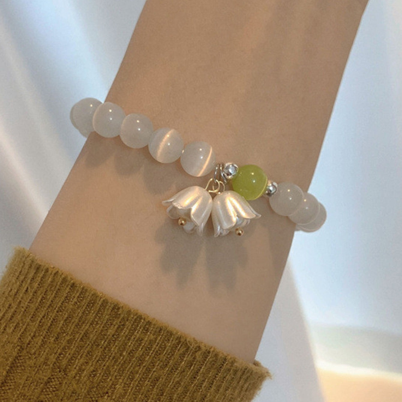 Vintage Lily of The Valley Flower Beaded Bracelet Female Gentle Ins Sweet Opal Bracelet Party Jewelry Gift Accessories