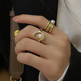 Wholesale Korean Fashion Punk Geometric Gold Color Rings For Women Elegant Pearl Beads Finger Rings Set Jewelry