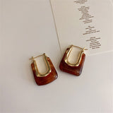 Korea Acrylic Resin Geometric Square Hanging Stud Earrings New Fashion Hollow Metal Trendy Earrings 2022 Jewelry Gift
