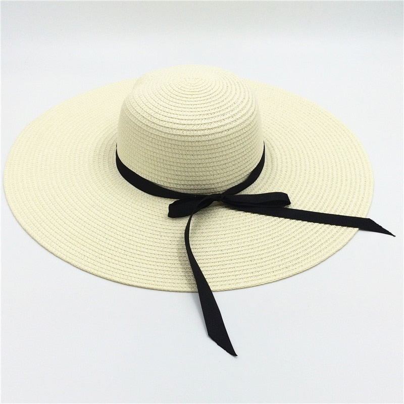 Maytrends Summer Simple Floppy Sun Hat Women Wide Brim Beach Hat Girls Seaside Travel Foldable Straw Hat Sunscreen UV Protection Lady Cap
