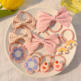 Kawaii Flower Bow Scrunchies Set Children Gift Girls Elastic Hair Rubber Bands Accessories Tie Hair Ring Rope Headdress Headwear