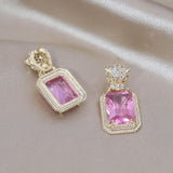 Korea New Design Fashion Jewelry Zircon Leopard Square Crystal Pendant Earrings Elegant Women's Daily Work Accessories