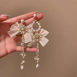 Maytrends Crystal Geometric Heart Flower Earrings Fashion Design Tassel Temperament Earings Women