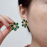 Korean  New Design Fashion Jewelry Luxury Full Zircon Large Flower Earrings Elegant Women's Wedding Party Accessories