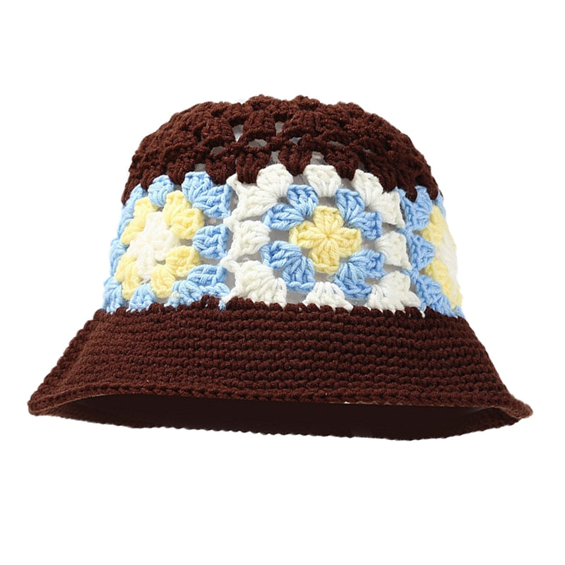 Maytrends New Hollow Multicolor Crochet Bucket Hat Women Spring Summer Fashion Brand Knitted  Sun Hats Sun Protection Foldable Panama Cap