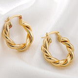 Maytrends new Trend gold color Distortion Interweave  Hoop Earrings for Women Punk Twist stainless steel Circle Statement Ear buckle