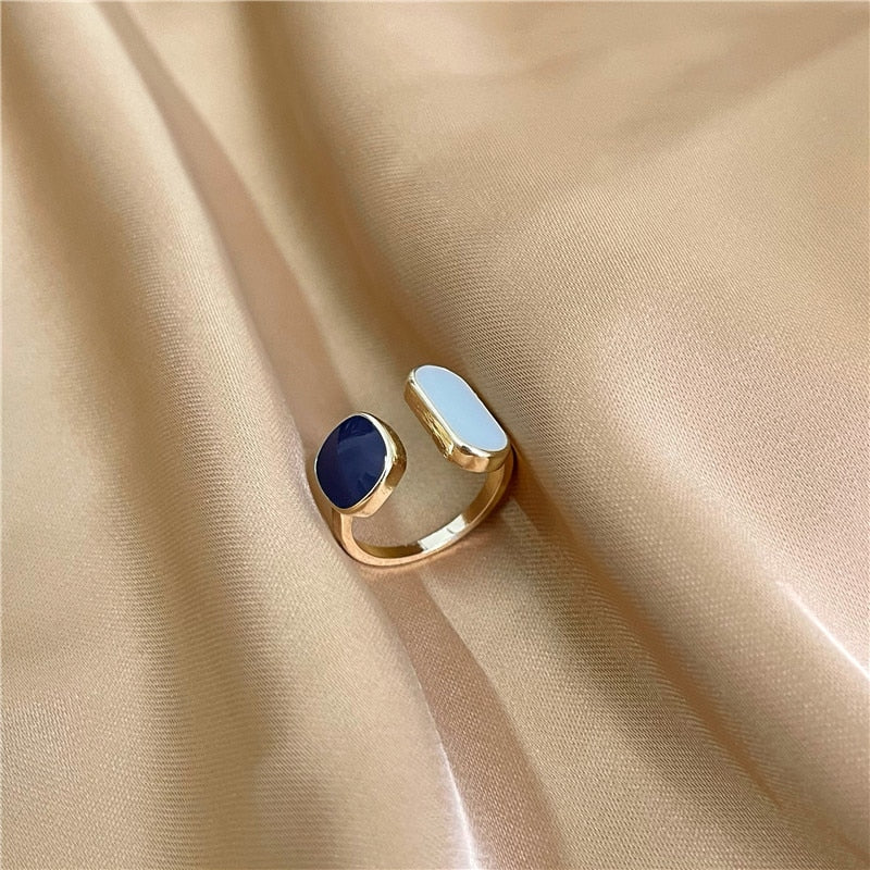 Maytrends French Retro Romantic Color Matching Drop Glaze Golden Open Rings For Woman Korean Fashion Jewelry Party Girls' Luxury Ring