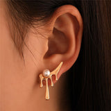 New Inlaid Rhinestone Pearl Stud Earrings Women Personality Fashion Unique Design Earrings Wedding Jewelry Birthday Gift