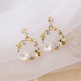 Spring Hollow Wreath Flower Earrings For Women Crystal Zircon Sweet Bee Butterfly Stud Earring Girl Wedding Party Jewelry