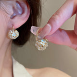 Purple Crystal Flower Stud Earrings For Woman Korean Fashion Jewelry Wedding Party Girl Elegance Set Accessories