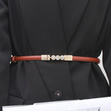 Maytrends Women Leather Thin Belt Metal Simple Hook Buckle Adjustable Waist Strap For Trouser Dress Brand Designer Decoration Waistband