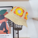 Maytrends New Crochet Daisy Flowers Bucket Hat Women Summer Hollow Beach Hat Woman Travel Fisherman Hats Ventilation Foldable Sun Hat