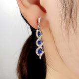 Blue Cubic Zirconia Dangle Earrings for Women Temperament Engagement Wedding Accessories Anniversary Gift Fashion Jewelry