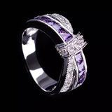 Maytrends New Trendy Ladies White Filled Multicolor Rainbow AAA Zircon Elegant Ring Wedding Engagement Rings JewelryNew store specials