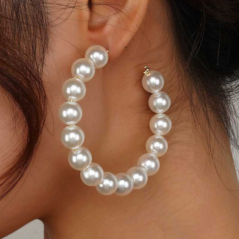 Women Fashion Jewelry Lady Silver Earrings Exaggerated Pearl