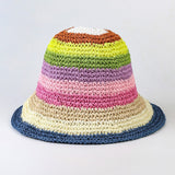 Maytrends Summer Rainbow Striped Bucket Hat Woman Crochet Beach Fisherman Hat Foldable Handmade Weave Sun Hat Female Panama Wholesale