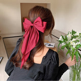 Korean Black Red Big Bow Hair Clip For Women Girls Elegant Long Chiffon Ribbon Hairpins Barrette Hair Accessories Gifts