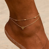 Women Summer Round Bead Chain Love Anklet Simplicity Temperament Double-deck Holidays  Ankle Bracelet