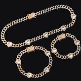 Maytrends Iced Out Bling Crystal Heart Cuban Link Chain For Women Hip Hop Rhinestones Miami Cuban Link Necklace Bracelet Set Gifts Jewelry