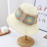 Maytrends New Crochet Daisy Flowers Bucket Hat Women Summer Hollow Beach Hat Woman Travel Fisherman Hats Ventilation Foldable Sun Hat