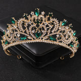 Maytrends Baroque Green Crystal Tiaras And Crowns Rhinestone Prom Bridal Wedding Hair Accessories Jewelry Crown Tiara For Women Bride Gift