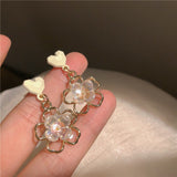 Korean Transparent Flower Hollowed Out Earrings White Peach Heart Cute Niche Earrings Birthday Party Anniversary Jewelry