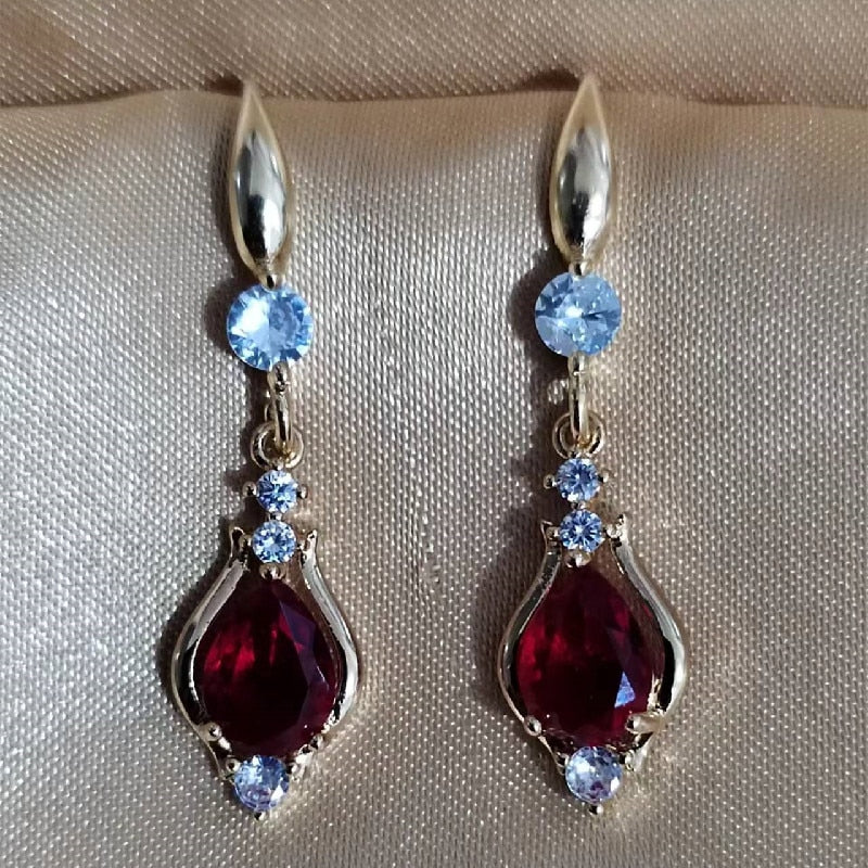 Maytrends Luxury Temperament Drop-shaped Ntural Gemstone  Popular Jewelry Diamond-set Zircon Dangle Earrings For Women Gift