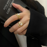 Wholesale Korean Fashion Punk Geometric Gold Color Rings For Women Elegant Pearl Beads Finger Rings Set Jewelry