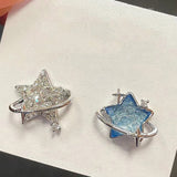 Sweet Blue pentagram Earrings Zircon Simple Temperament Advanced Star Earrings Party Jewelry Gift Accessories