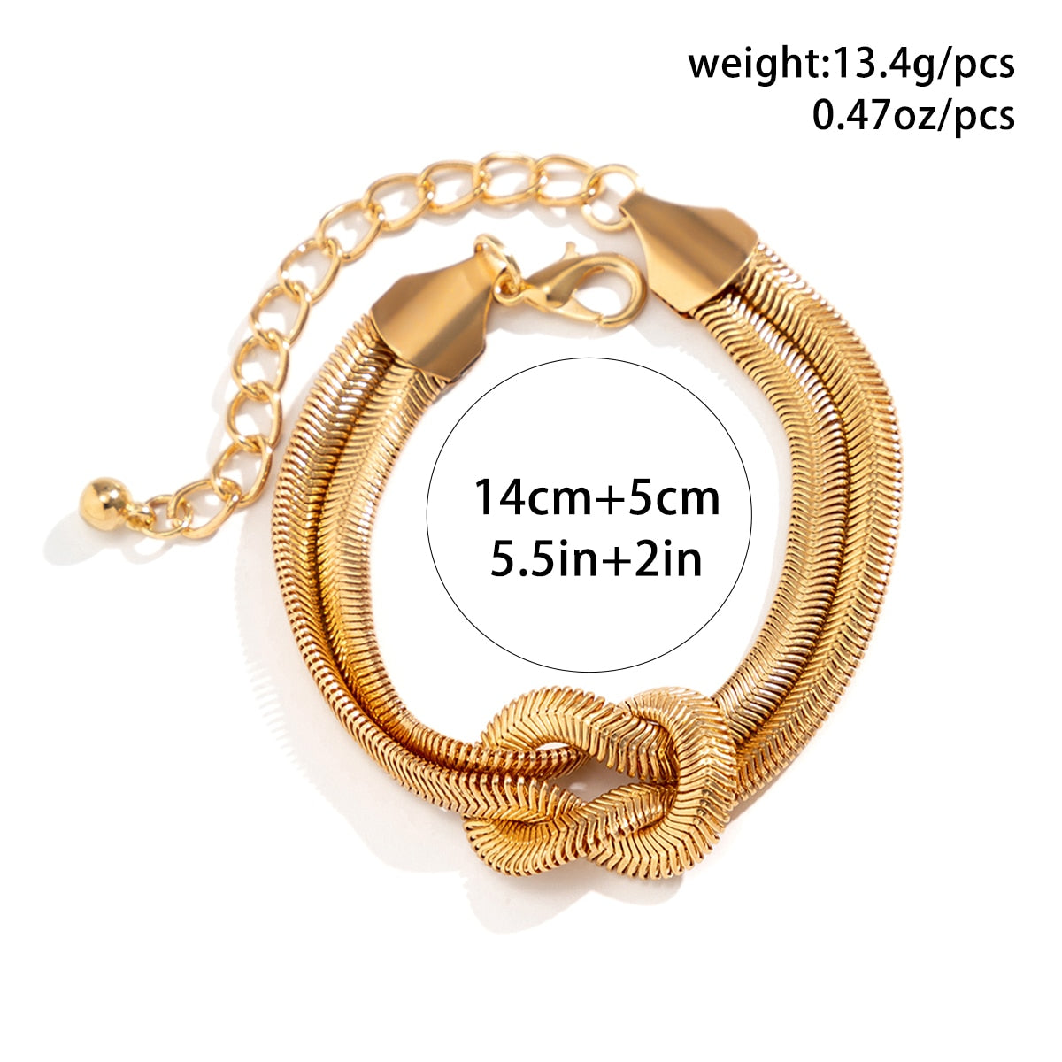 Maytrends Fashion Flat Snake Chain Thick Metal Chain Bracelet Vintage Design Double Rope Buckle Bracelet Trend For Women Jewelry